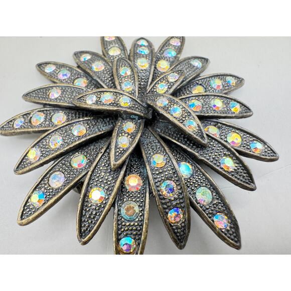 Vintage Sea Urchin Aurora Borealis Bronze Tone Brooch - Picture 6 of 8